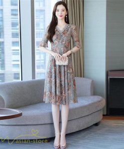 ミディアム | Aラインワンピース レディース 着痩せ 花柄 きれいめ おしゃれ 上品 20代 30代 40代 Vネック エレガント ワンピース 膝丈 上品 ミディアムワンピース サマー