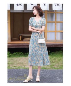 マキシ | ワンピース レディース 着痩せ Vネック カジュアル 花柄 サマーワンピース きれいめ 裾口スリット 日常感 Vネック 膝丈 夏新作 40代 きれいめ 半袖 30代 20代