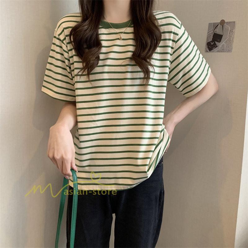 tシャツ・カットソー | Tシャツ レディース 春夏 トップス カットソー 半袖 シャツ ストライプ柄 20代30代40代50代 カジュアル お出かけ 上品 韓国ファッション 着回し 着痩せ 快適
