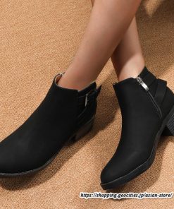 ショートブーツ | 大きいサイズ26.5cm レディース 上品 ブーツ 秋冬 春 チャンキーヒール 太ヒール シンプル ブーティー 大人 黒ブーツ サイドファスナー