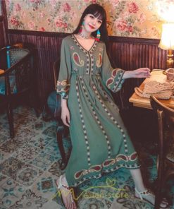 マキシ | 七分袖ワンピース Vネック ロング丈ワンピース エスニック ボヘミアン レディース 夏秋 綿麻 きれいめ フォーマル キレイめ 上品 ゆったり 大人 体型カバー