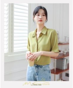 シャツ・ブラウス | ブラウス シャツ オフィス レディース 白 緑 半袖 ビジネス カジュアル 制服 事務服 コスプレ シフォン 柔らかい 華奢見え ファッション 2022新作 開襟 通勤 OL