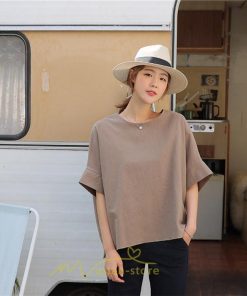 シャツ・ブラウス | ブラウス トップス ｔシャツ 半袖 レディース 体型カバー  シャツ L XL 20代 30代 40代 ママ 50代 60代 大人 丸首 ファッション 新作 夏服 無地 綿麻 ゆったり