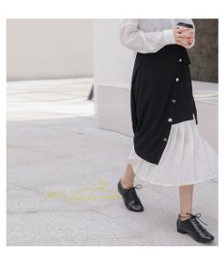 スカート | レディース プリーツバイカラー 春 夏 秋冬 体系カバー Aライン ドッキング シフォン 20代30代40代50代 通勤通学 カジュアル 着痩せ レトロ風