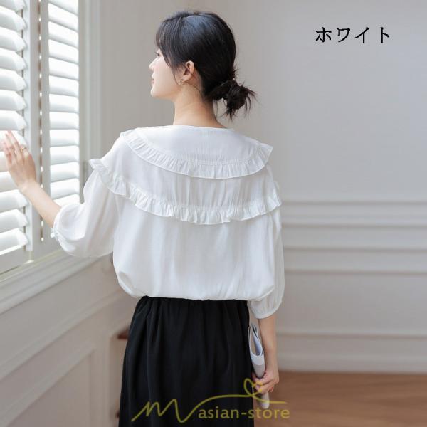 シャツ・ブラウス | トップス ブラウス 七分袖 シャツ きれいめ レディース 夏 白 赤 クルーネック フリル 春夏コーデ オフィス お仕事 通勤 就活 お出かけ ビジネス カジュアル