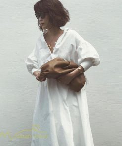 マキシ | サマーワンピース レディース 着痩せ 無地 Vネック 7分袖 コットン ゆるワンピース ゆったり ロングワンピース 夏服 ワンピース 夏 きれいめ トレンド ロング丈