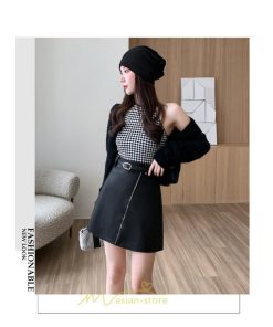 スカート | レザーボトムス ミニAライン 秋冬 レディース 革通勤 着痩せ フェイクレザー インナーパンツ付き ベルト付き ジッパー