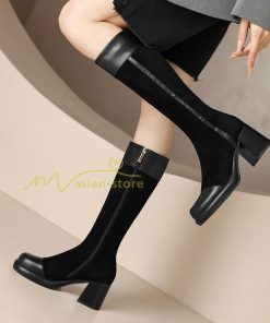ロングブーツ | レディース ブーツ 秋冬 シューズ 靴 太ヒール チャンキーヒール 合皮ブーツ PUブーツ ロング靴 コスプレ COS くつ 大人 サイドファスナー