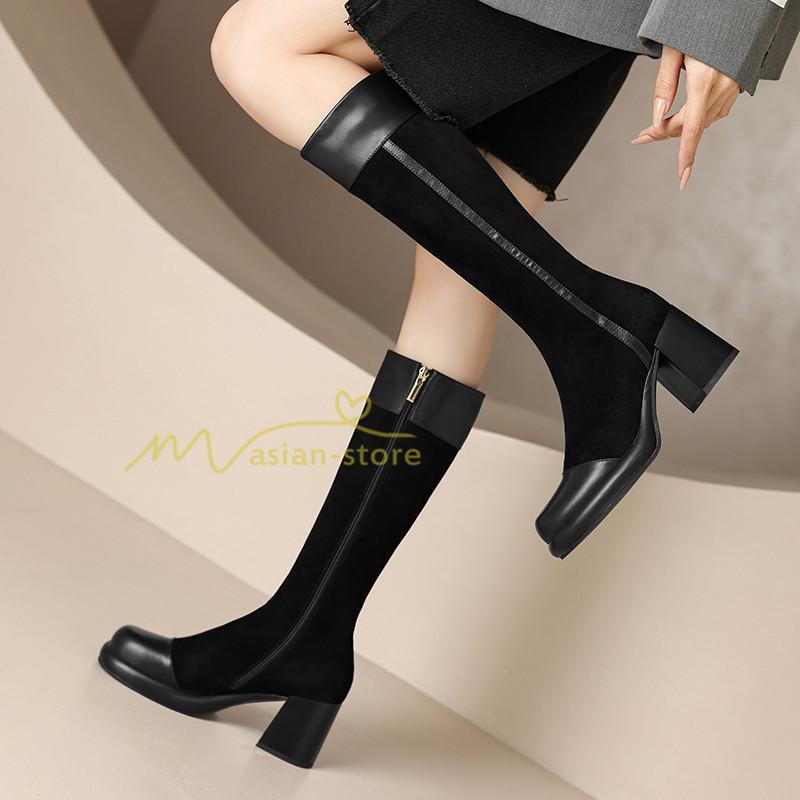 ロングブーツ | レディース ブーツ 秋冬 シューズ 靴 太ヒール チャンキーヒール 合皮ブーツ PUブーツ ロング靴 コスプレ COS くつ 大人 サイドファスナー