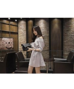 ミニ丈 | ワンピース 夏 レディース ミニワンピース Aラインワンピース 可愛い 無地 グレー 低身長 五分袖 セクシー 大人 スリム 肩出し