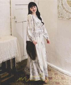 マキシ | マキシワンピース ロングワンピース レディース 夏 秋 長袖 紺 ゆったり Aライン 花柄プリント きれいめ リゾート 大人 20代 母 40代 同窓会 二次会 ママ 30代