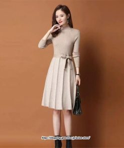 ミディアム | ニットワンピース レディース 秋冬 30代 40代 オシャレ 長袖 リボン Aラインプリーツスカート ニット 長袖 春 着痩せ 秋 冬 韓国風 OL通勤 二次会