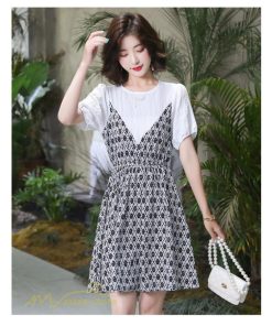 ミディアム | ワンピース レディース 重ね着風 きれいめ 半袖 ミディアムワンピース 着痩せ シフォン カジュアル 大きいサイズ 膝丈 おしゃれ サマーワンピース 可愛い 上品