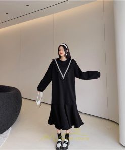 マキシ | スウェットワンピース 秋冬 レディース ロングワンピース ロングスウェット 裾切り替え 長袖ワンピース 30代60代 ゆったり 大人40代 黒ワンピース 大きいサイズ