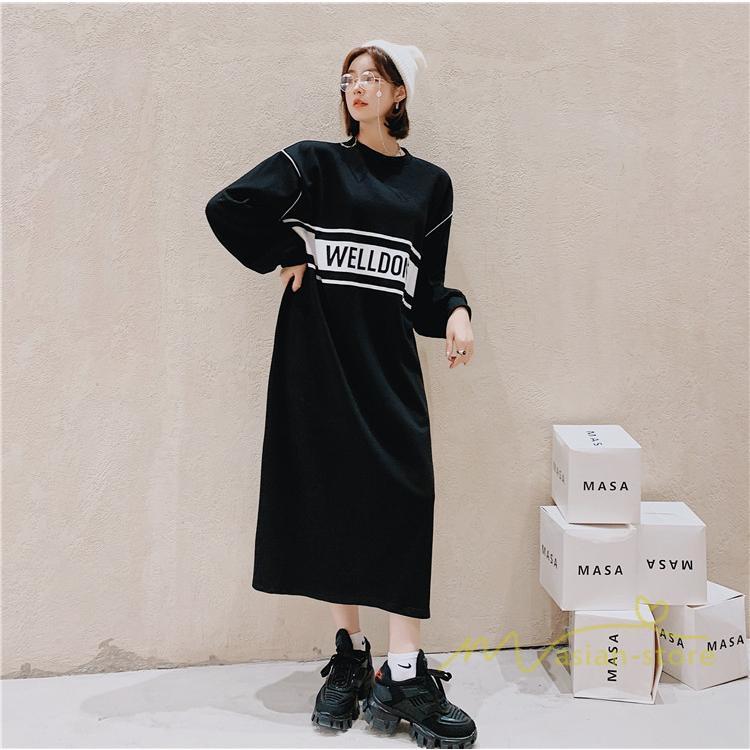 マキシ | 黒ワンピース 長袖ワンピース 秋物 レディース ロングワンピース ゆったり 大きいサイズ 裾スリット 30代40代 大人 ワンピース かわいい 通学通勤 20代50代