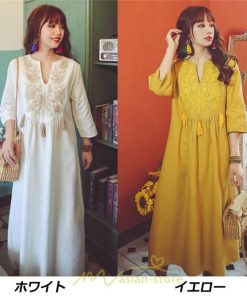 マキシ | リゾートワンピース レディース サマードレス ロング 五分袖 沖縄 旅行用 大人 20代 30代 40代 可愛い バカンス ふんわり フェミニン お洒落 民族風