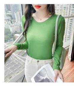 ｔシャツ・カットソー | インナーシャツ レディース ニット 長袖Tシャツ アンダーウェア スリム 肌着 女性用 トップス 長袖 無地 シンプル カジュアル 女性 ストレッチ トップス 2021