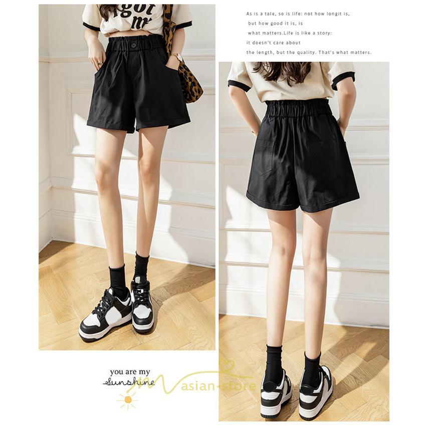 ショートパンツ | パンツ ハイウエスト 無地 美脚 カジュアル シンプル レディース 春 夏 新作 2022 ボトムス 韓国風 ゆったり ズボン 日常 短パン お出かけ