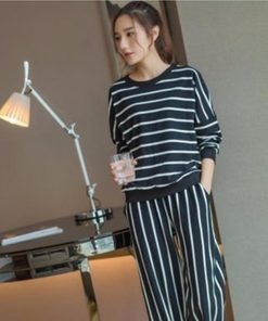 パジャマ　ルームウェア | パジャマ レディース 部屋着 ルームウェア 寝間着 ナイトウェア 2点セット トップス パンツ ボーダー ストライプ 小さい 薄手 黒 XXL 柔らか