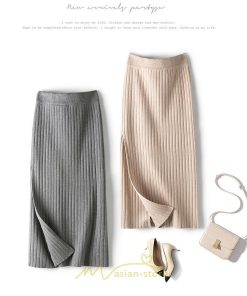 スカート | レディース ロング丈 ミモレ丈 冬 秋 暖か ボトムス ハイウエスト 美ライン スリット セクシー ニット イベント お出かけ デート お呼ばれ お食事会