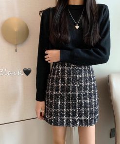 ひざ丈スカート | タイトスカート ハイウエスト チェック柄 レディース 台形スカート スカート ミニスカート ツイード