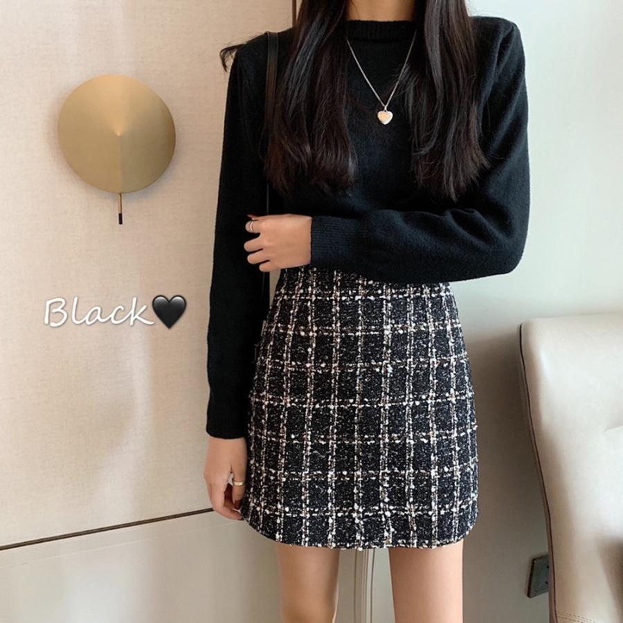 ひざ丈スカート | タイトスカート ハイウエスト チェック柄 レディース 台形スカート スカート ミニスカート ツイード