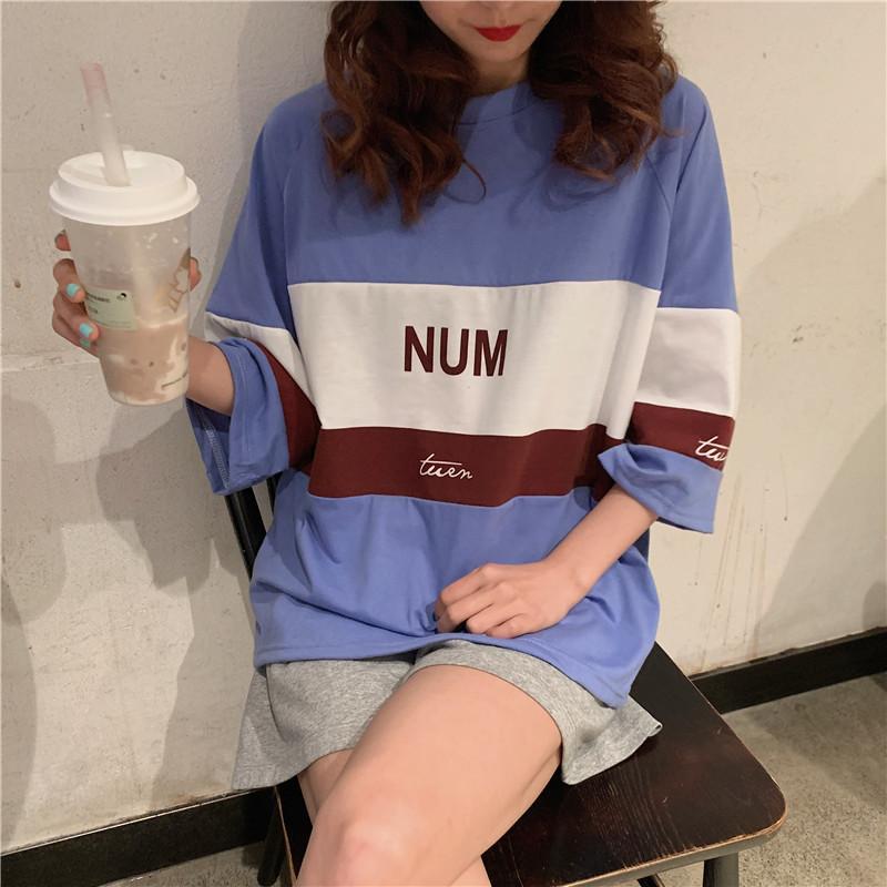 パジャマ ルームウェア | ビッグTシャツ レディーストップス ロングTシャツ ゆったりカジュアル可愛い M L XL XXL ベージュ 黒 ブルー ブラック 2020春夏ロングTシャツ