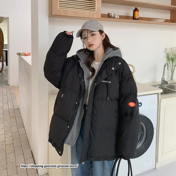 ダウンジャケット コート | フェイクレイヤードダウンジャケット 重ね着風ジャケット 中綿ジャケット アウター ダウン 防風 防寒 フード付き 秋冬コート ジップアップ レディース
