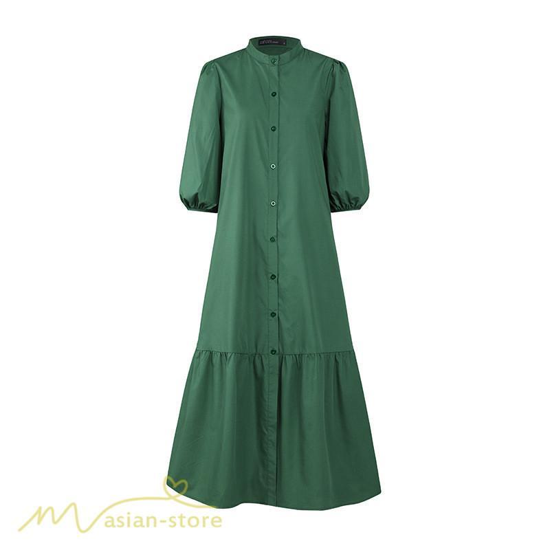 マキシ | シャツワンピース 7分袖 無地 切り替え モックネック シンプル レディース カジュアルワンピース 秋コーデ マーメイドワンピ 前開き Aライン 大きいサイズ 秋