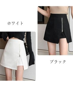ミニスカート | ハイウエスト 大人可愛い 無地 ボトムス キュロットスカート レディース ショーパン 台形スカート スカート風