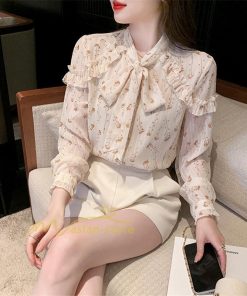 シャツ・ブラウス | ブラウス トップス シャツ レディース シフォン 無地 長袖シャツ ファッション カジュアル エレガント 細身 優雅 通勤 花柄 新作 リボン付き 上品 オシャレ OL