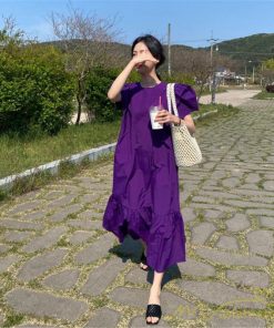マキシ | ワンピース 半袖 レディース 夏服 ロングワンピース フレアワンピース ギャザー 無地 可愛い 大人 ワンピ 海 50代60代 お出かけ サマー 20代30代40代