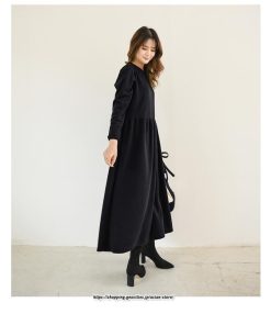 マキシ | ワンピース レディース ウエスト切替 スウェット素材 ロングワンピース タック入 L XL XXL シンプル カジュアル キレイめ 40代 通勤 オシャレ 50代 30代 20代