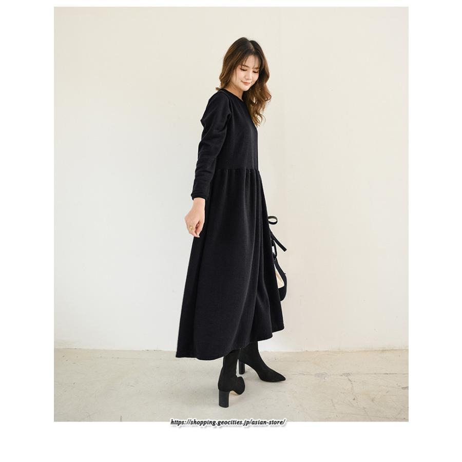 マキシ | ワンピース レディース ウエスト切替 スウェット素材 ロングワンピース タック入 L XL XXL シンプル カジュアル キレイめ 40代 通勤 オシャレ 50代 30代 20代