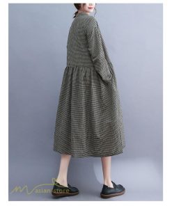 ミディアム | ワンピース ゆるワンピース レディース チェック柄 ゆったり 秋コーデ 着痩せ 体型カバー 可愛い 長袖ワンピース 大きいサイズ ポケット ひざ丈