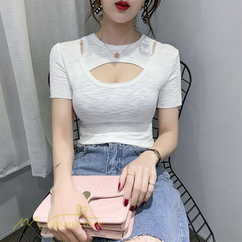 tシャツ・カットソー | カットソー 夏物 レディース 着痩せ トップス Tシャツ 透かし編み セクシー 女性着 着回し 無地 タイト きれいめ お出かけ 夏コーデ 半袖 フェミニン アウトドア