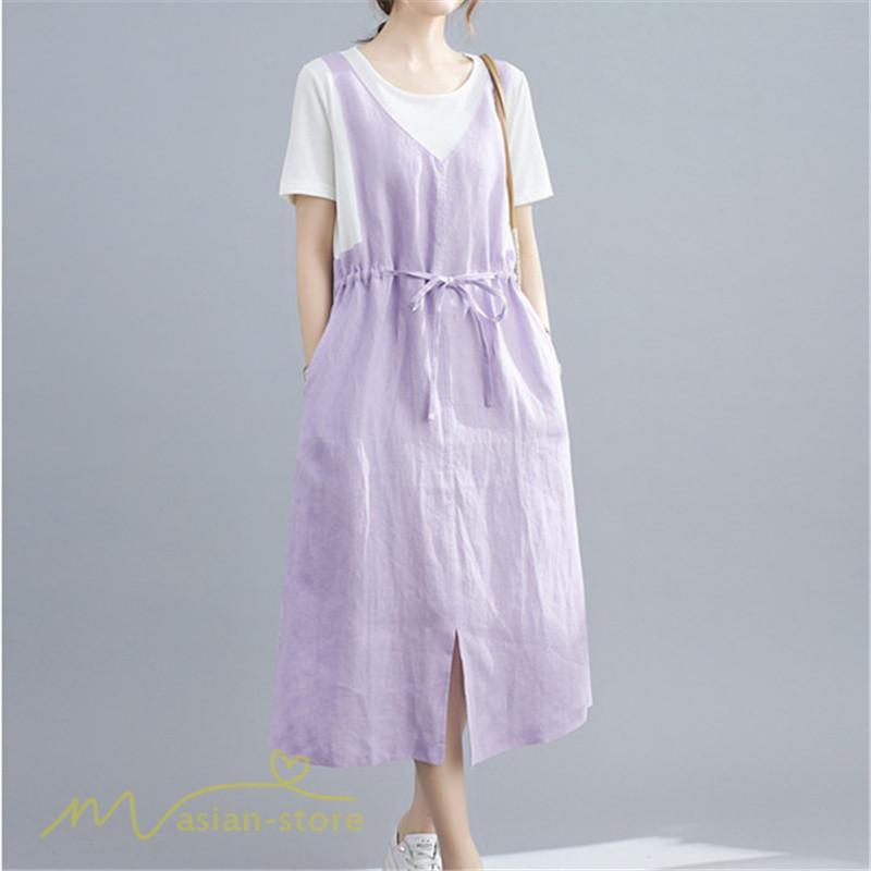 マキシ | ワンピース ロングワンピース レディース 重ね着 半袖ワンピース 切り替え 20代 30代 無地 上品 カジュアル 50代 40代 体型カバー Aラインワンピース 着痩せ