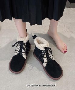 ブーツ | ムートンレディース ショート 編み上げ ボア ショート裏起毛 暖かい もこもこ 痛くない 人気 防寒 秋 歩きやすい 冬 おしゃれ 痛くない