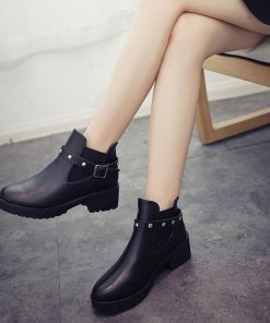 ショートブーツ | ブーティ 厚底 ショットブーツ 美脚ブーツ ローヒール 履きやすい リベット付き お洒落 サイドゴアブーツ レディース