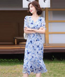 ミディアム | ワンピース レディース 春 夏 着痩せ 花柄 きれいめ サマー おしゃれ 上品 ひざ丈 半袖 サマーワンピース レトロ風 韓国風 通勤通学 お出かけ