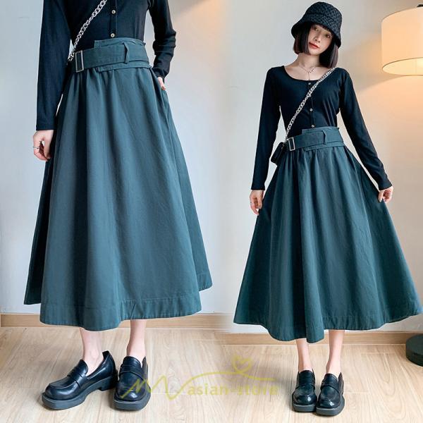 スカート | 綿秋 Aラインロングレディース 秋物 ボトムス 秋服 無地 体型カバー 30代通学通勤 40代50代 大人 おしゃれ感
