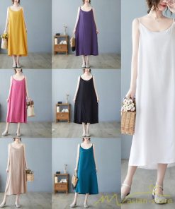 マキシ | キャミワンピ レディース 透け防止 インナーワンピース ミモレ丈 キャミソールワンピース 8色 綿 大きめ 40代50代 無地 ゆったり 20代30代 フェミニン