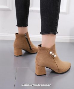 ブーツ | ショートブーティ レディース スエード調 太めヒール 靴 人工水晶 キラキラ オシャレ お出かけ デート キレイめ 通勤 20代30代40代50代