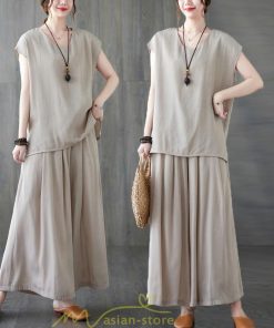 セットアップ | レディース 夏服 Tシャツ ワイドパンツ ガウチョパンツ カジュアル 無地 冷感 涼感 ブラウス トップス 30代40代 2点セット ゴム パンツ 半袖