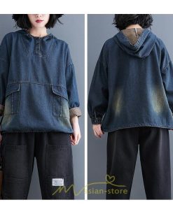 シャツ・ブラウス | デニムシャツ レディース長袖 トップス ブラウス ブルー 春 秋 カジュアル シャツ おしゃれ 可愛い マタニティ フード カジュアル 大きいサイズ 送料無料