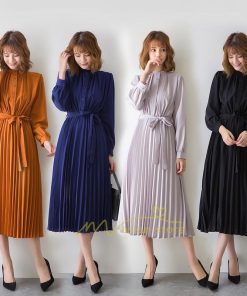 マキシ | プリーツワンピース ワンピース レディース ロングワンピース ミモレ丈 秋物 長袖 長袖ワンピース お呼ばれワンピース 大人 揺れる 二次会 シャツワンピース