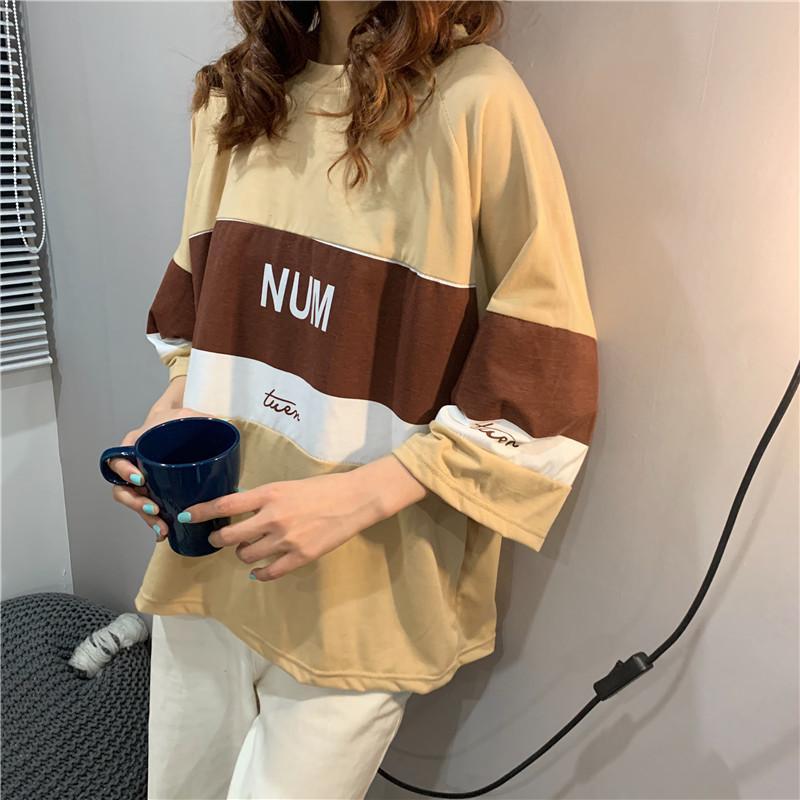 パジャマ ルームウェア | ビッグTシャツ レディーストップス ロングTシャツ ゆったりカジュアル可愛い M L XL XXL ベージュ 黒 ブルー ブラック 2020春夏ロングTシャツ