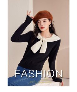 ニット・セーター | 長袖 ニット セーター Tシャツ レディース トップス 秋新作 ママ 人気 秋コーデ 激安 蝶結び 切り替え 2022新作 上品 可愛い オシャレ キレイめ 韓国風