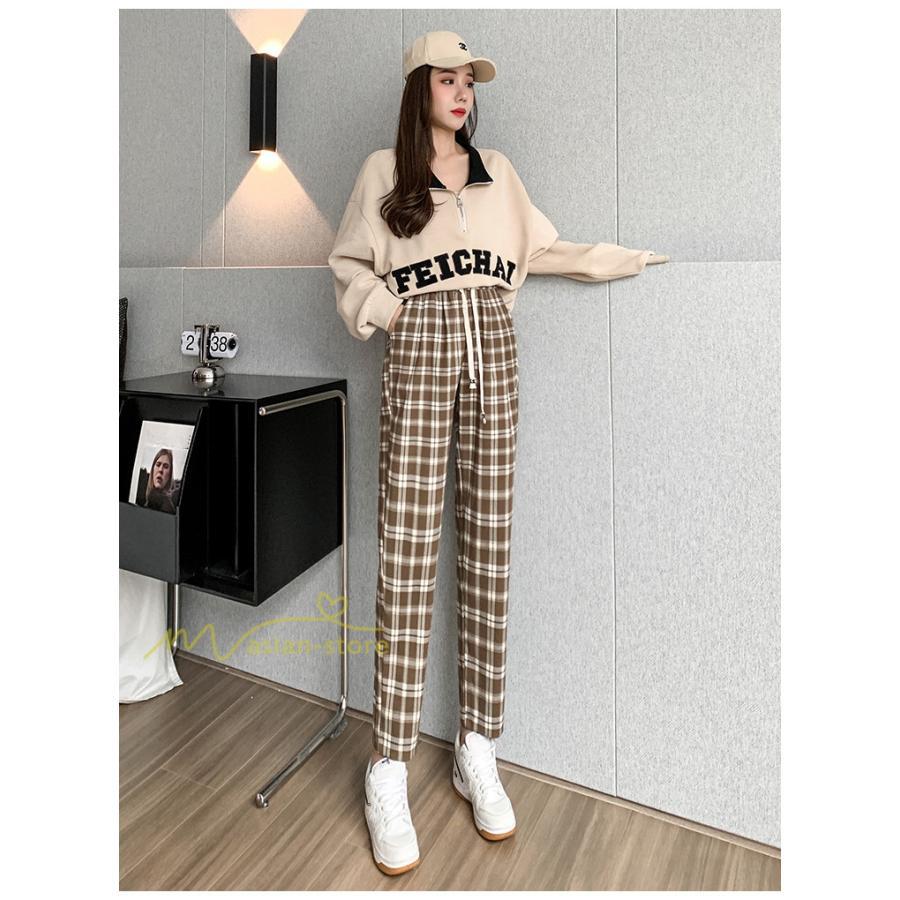 ワイドパンツ | レディース パンツ ゆったり 秋冬 コーデ カジュアル チェック柄 20代 30代 着痩せ 体型カバーロング丈 お出かけ ウエストゴム 50代 40代