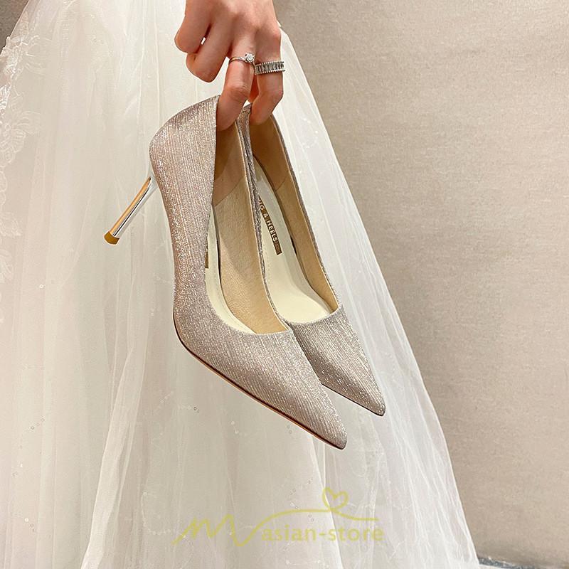 パンプス | 結婚式 ハイヒール 可愛い パーティー ヒール 痛くないハイヒール 靴 細見え おしゃれ 歩きやすい ピンク 幅広 シルバー ゴールド きらきら